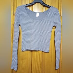 BONGO Gray Ribbed Crop Blouse Long Sleeve, Size M